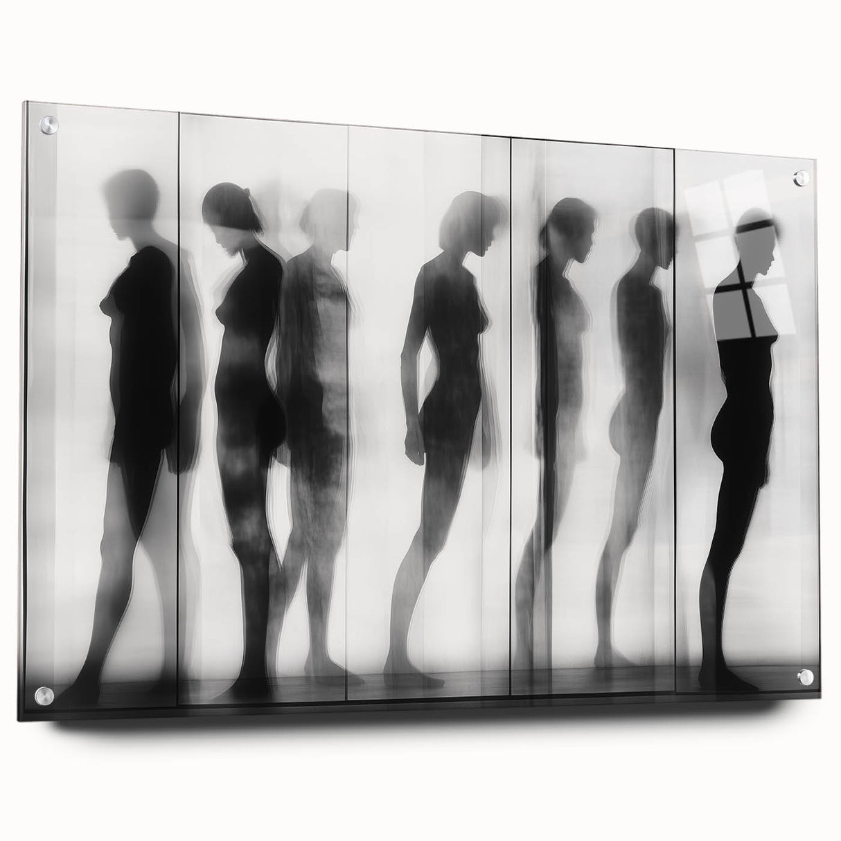 Abstract figurative artwork displayed in a glass frame, showcasing vibrant colors and dynamic shapes, perfect for modern home decor and artistic settings.