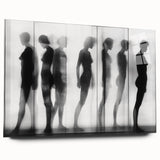 Abstract figurative acrylic art piece displayed in a glass frame, showcasing vibrant colors and dynamic shapes, perfect for modern home decor and artistic expression.