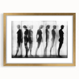 Abstract figurative artwork framed in elegant gold with a mat, showcasing intricate designs and vibrant colors, ideal for modern home decor and art enthusiasts.