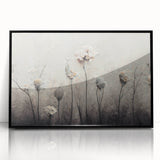 Framed abstract floral wall art featuring vibrant colors and intricate designs, set in a sleek black frame, perfect for modern home decor.