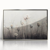 Framed acrylic wall art featuring vibrant abstract floral design in silver tones, ideal for modern home decor. Perfect for adding a touch of elegance to any space.