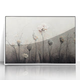 Framed abstract floral wall art in white acrylic, showcasing vibrant colors and intricate designs, perfect for modern home decor and artistic ambiance.
