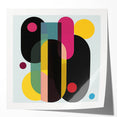 Abstract geometric art print in vibrant colors, showcasing dynamic shapes and lines; ideal for modern home decor and creative spaces.