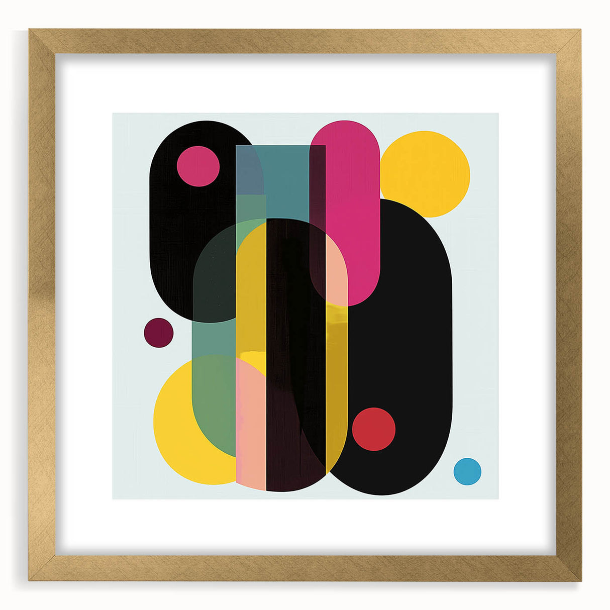 Elegant abstract geometric frame in matte gold finish, showcasing intricate patterns and shapes, perfect for modern decor or art display.