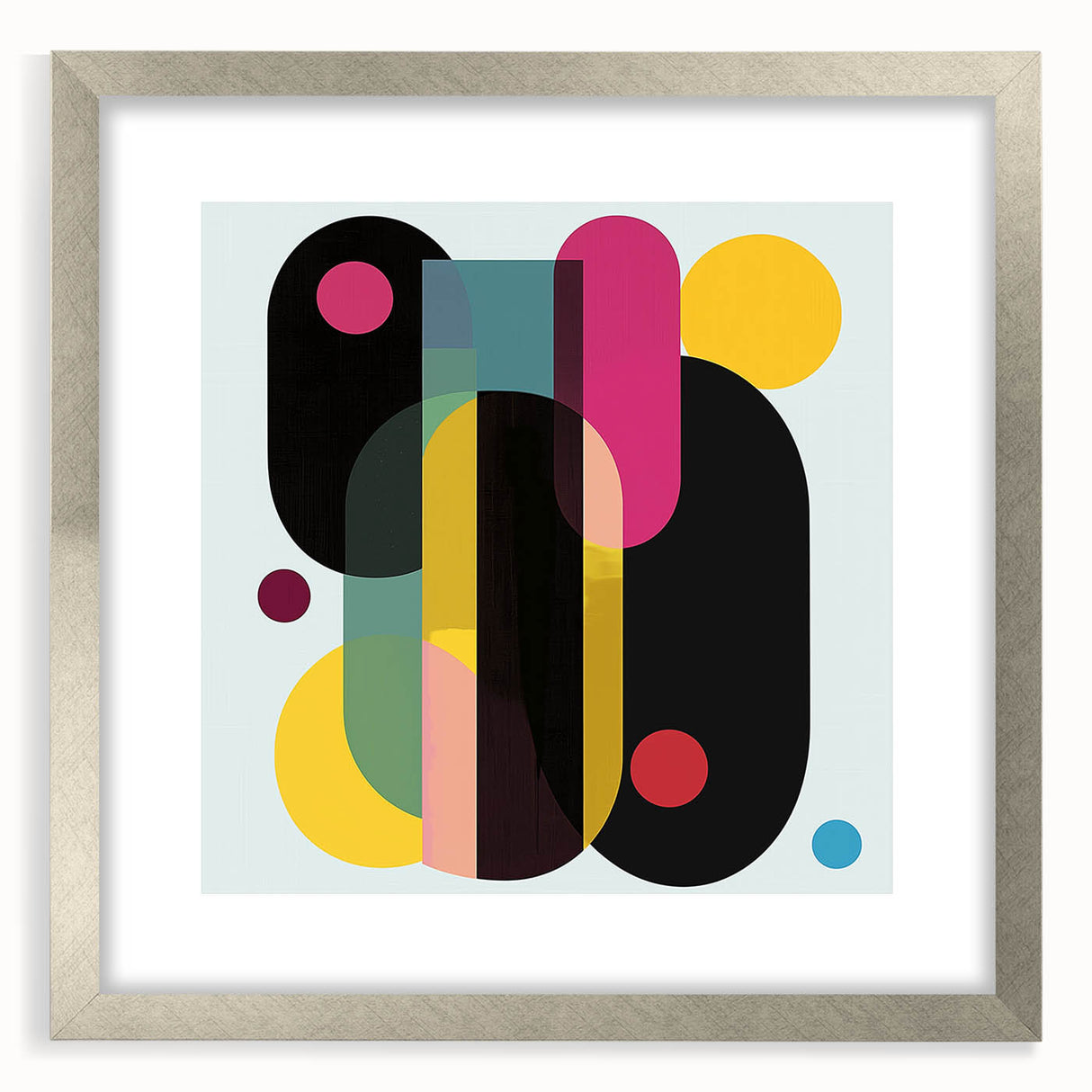 Abstract geometric frame with a silver mat, showcasing a modern design in front view. Ideal for contemporary spaces, enhancing decor with elegance.