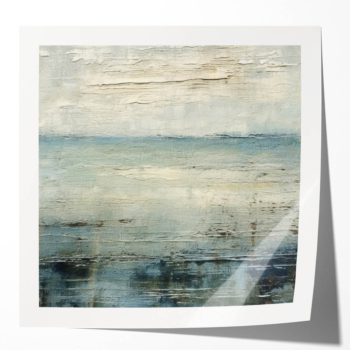 Abstract landscape wall art featuring vibrant colors and flowing shapes, designed for modern decor. This glossy print showcases a serene atmosphere, perfect for enhancing any living space.