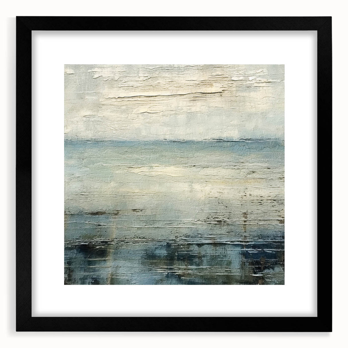 Abstract landscape wall art framed in black with a mat, showcasing vibrant colors and intricate details, perfect for modern home decor and artistic expression.