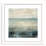 Abstract landscape wall art framed in white with a mat, showcasing soft earth tones and fluid shapes, perfect for modern home decor.