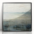 Framed acrylic wall art featuring an abstract landscape design in shades of blue and green, showcasing a modern aesthetic with a sleek black frame, perfect for contemporary home decor.