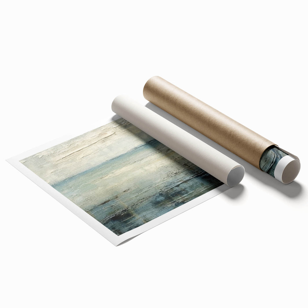 Abstract landscape wall art print showcasing vibrant colors and fluid shapes, rolled for easy shipping and display, ideal for modern home decor.