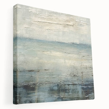 Stretched canvas artwork showcasing an abstract landscape design with vibrant colors and fluid shapes, ideal for modern home decor. Side view highlights the canvas depth and texture, enhancing visual appeal.
