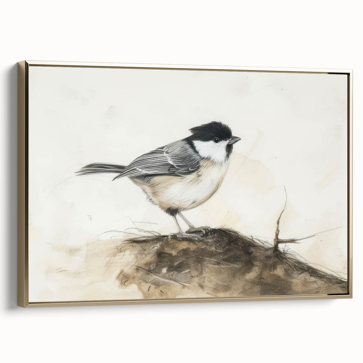 Framed canvas artwork depicting a vibrant animal design with gold accents, showcased in a stylish side view, perfect for enhancing modern home decor.