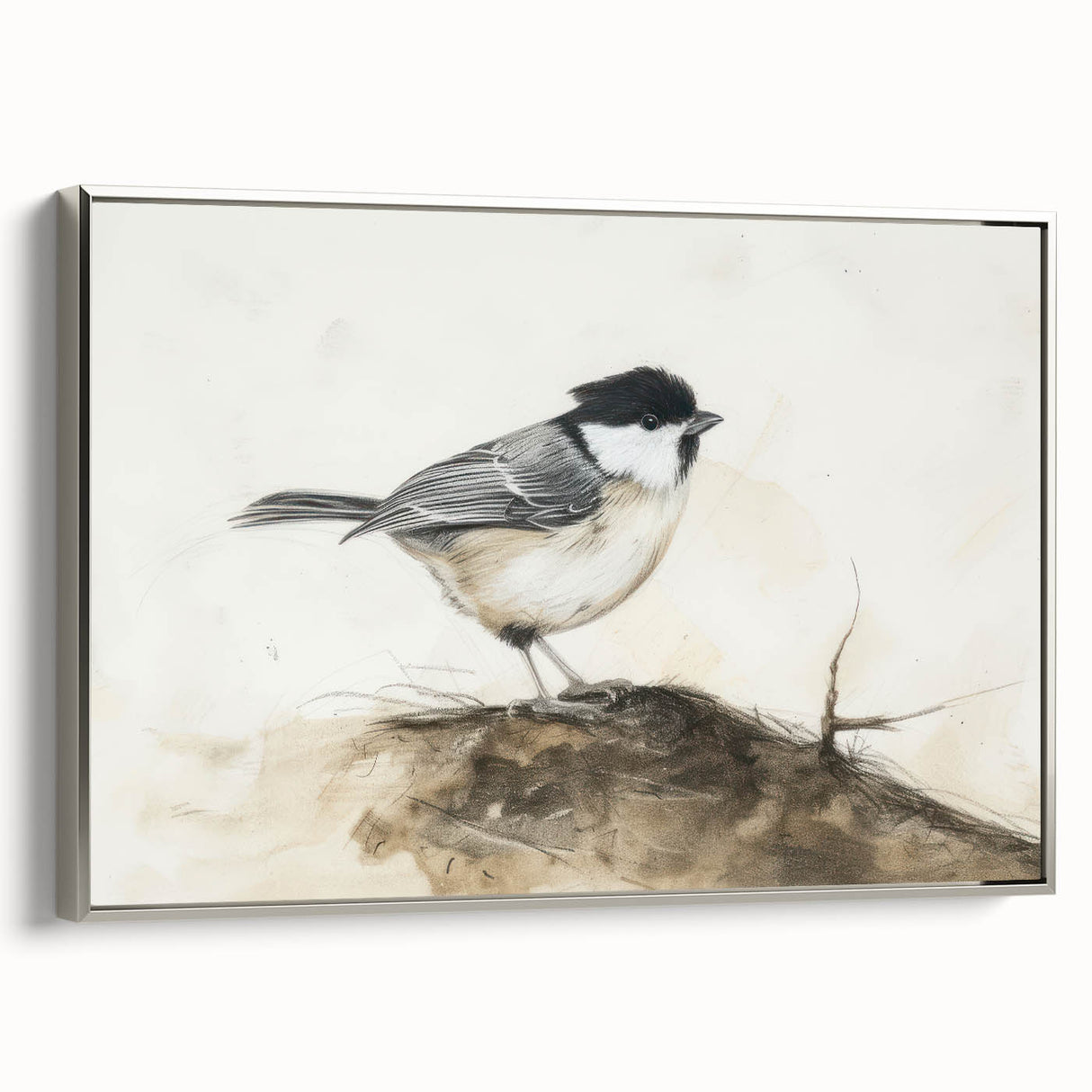 Framed canvas artwork showcasing a vibrant animal design with a silver frame, displayed at a side angle to highlight its textured finish and modern aesthetic. Perfect for enhancing any contemporary decor.