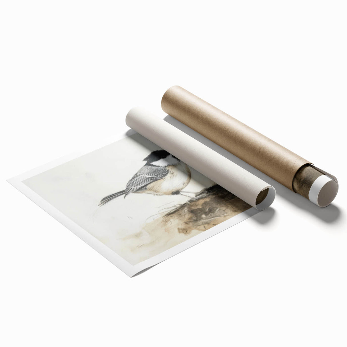 Rolled print showcasing a vibrant, abstract design of various animals, featuring rich colors and intricate details, securely packaged in a protective tube for easy transport.