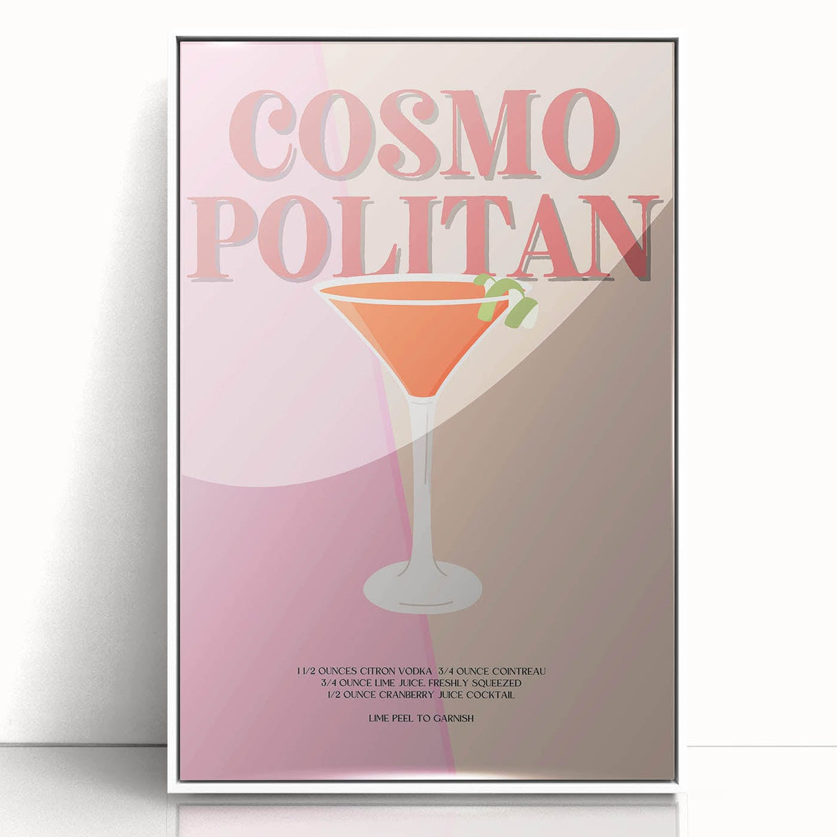 Mid-century modernist art featuring an abstract food and drinks motif in vibrant colors, framed acrylic.