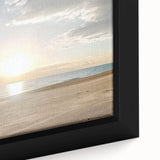 Close-up of a beautifully framed landscape canvas depicting serene beaches with vibrant colors, enhancing any decor with its calming oceanic theme. Perfect for coastal-inspired interiors.