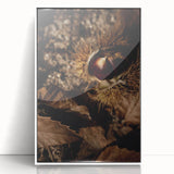 Art deco poster featuring a stylized autumn tree in orange and brown tones on a white acrylic framed print.