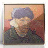 Large art print of a Van Gogh painting in a gold frame, featuring mid-century modernist style.