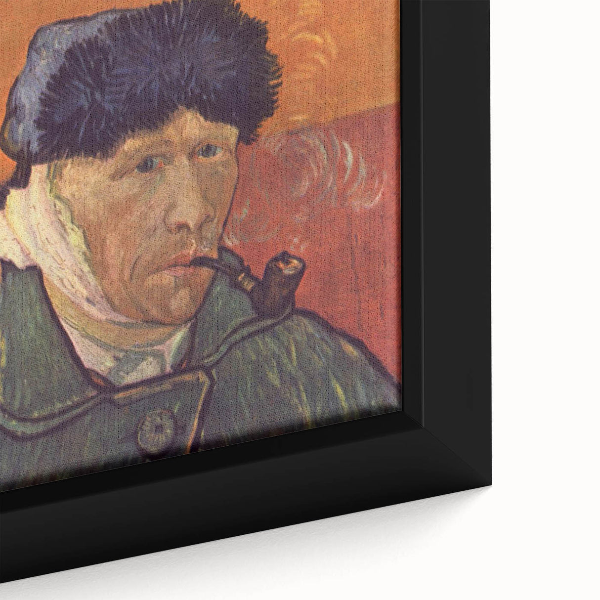Close-up of a framed canvas depicting a Van Gogh-inspired scene with vibrant, colorful textures.