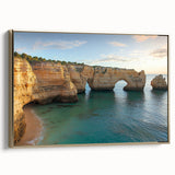 Framed canvas artwork featuring a dramatic landscape of cliffs with rich textures and golden accents, ideal for enhancing modern interior decor. The piece captures the essence of nature's beauty and elegance, suitable for any art lover's collection.