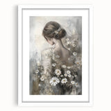 Abstract figurative frame with a white mat showcasing modern art, displayed from a front view. Ideal for contemporary home decor and artistic environments.