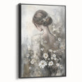 Framed abstract figurative canvas wall art displaying a striking black design, viewed from the side, perfect for modern home decor. Ideal for art enthusiasts looking to enhance their interior aesthetics.