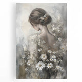 Abstract figurative stretched canvas artwork showcasing vibrant colors and dynamic shapes, perfect for modern home decor, displayed against a neutral background.