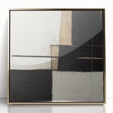 Abstract geometric framed acrylic art piece showcasing a gold design with intricate shapes and patterns, ideal for modern home decor or office spaces.