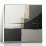 Abstract geometric framed acrylic artwork with a white background, featuring vibrant shapes and colors, ideal for modern home decor and artistic displays.