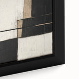 Close-up of a geometric abstract framed canvas artwork showcasing vibrant colors and intricate patterns, perfect for modern home decor or office spaces.