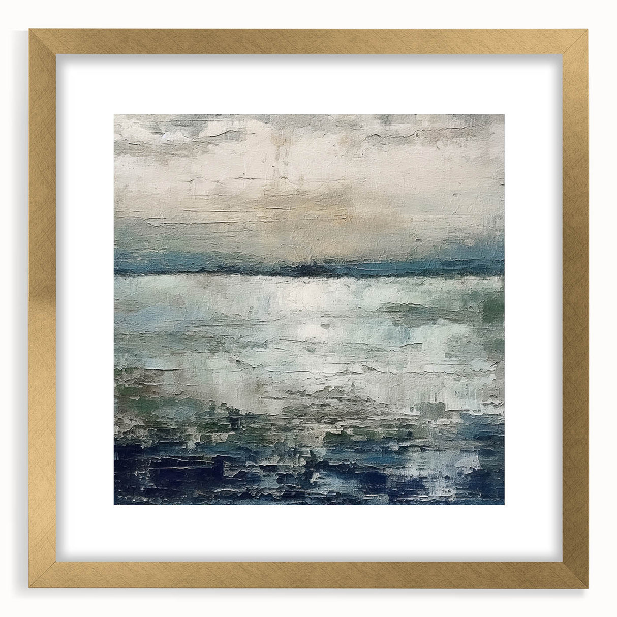 Abstract landscape wall art framed with a gold mat, showcasing vibrant colors and intricate details, perfect for modern home decor. Ideal for adding elegance to living spaces.