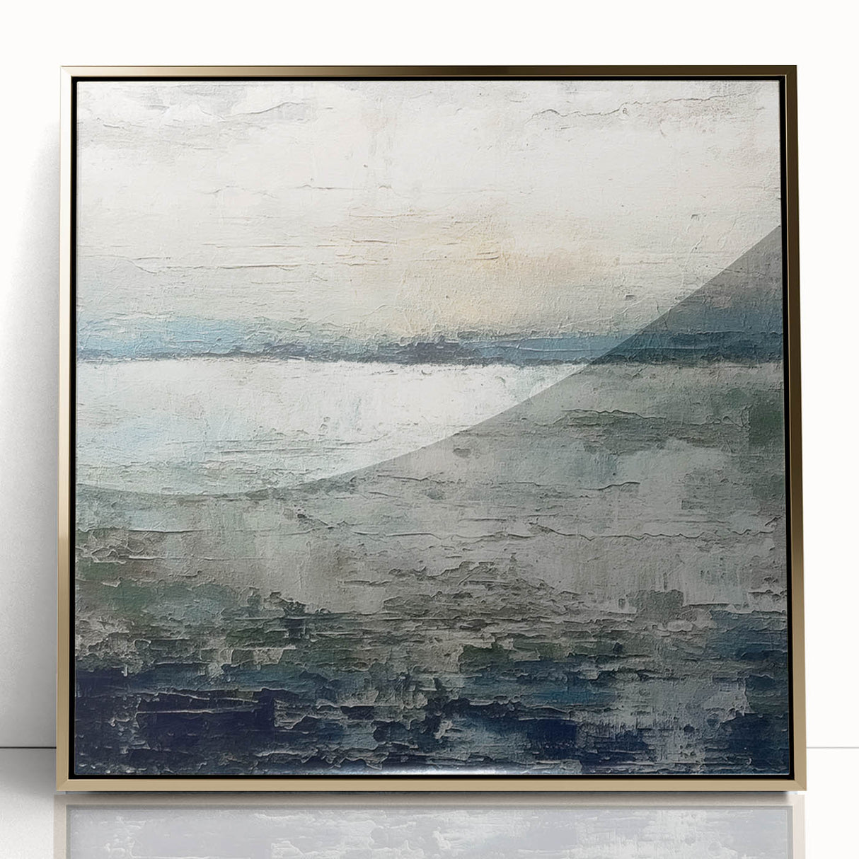 Framed abstract landscape wall art featuring a gold acrylic design, showcasing vibrant hues and intricate textures, ideal for modern home decor.