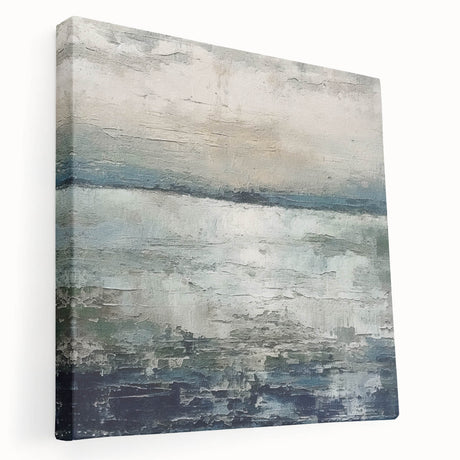 Abstract landscape wall art on stretched canvas, featuring vibrant colors and flowing forms, displayed in a side view to highlight its depth and texture. Perfect for modern home decor.