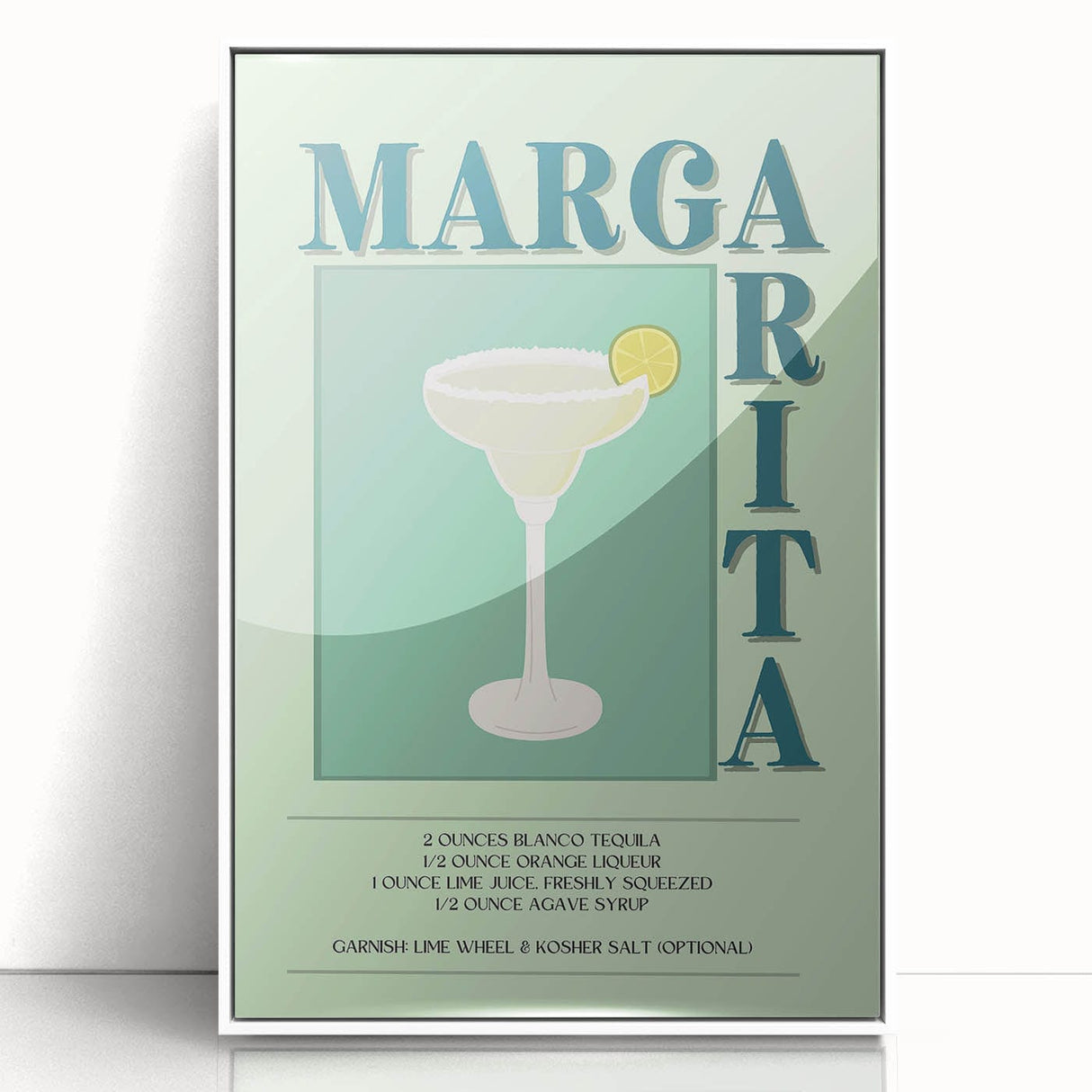 Mid-century modernist art featuring a minimalist cocktail illustration in pastel shades, acrylic framed poster.