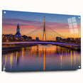 Elegant acrylic glass landscape bridge design showcasing vibrant colors and intricate details, displayed from a side view with visible pins for secure mounting.