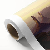 Vibrant rolled canvas print depicting stunning desert canyons at sunset, showcasing rich orange, red, and purple hues, perfect for home decor and artistic displays.