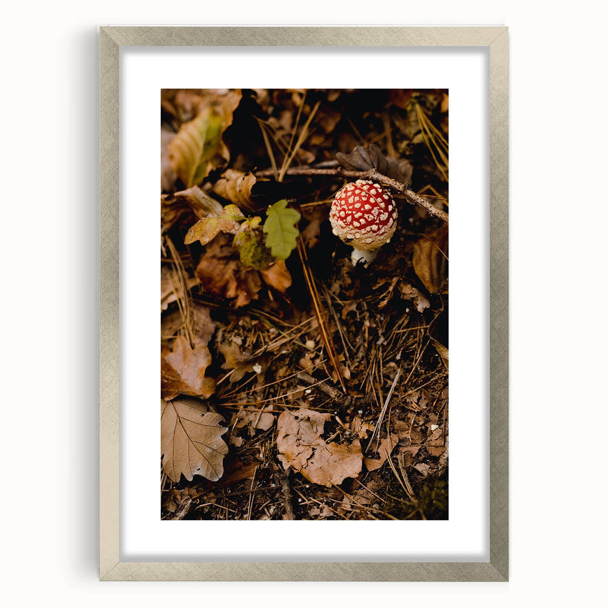 Textured abstract art print in warm autumn hues on a framed silver canvas, suited for bedroom wall decor.