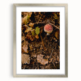 Textured abstract art print in warm autumn hues on a framed silver canvas, suited for bedroom wall decor.