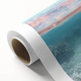 Art deco poster featuring a stylized summer scene on rolled canvas, in pastel shades, ideal for nursery wall art.