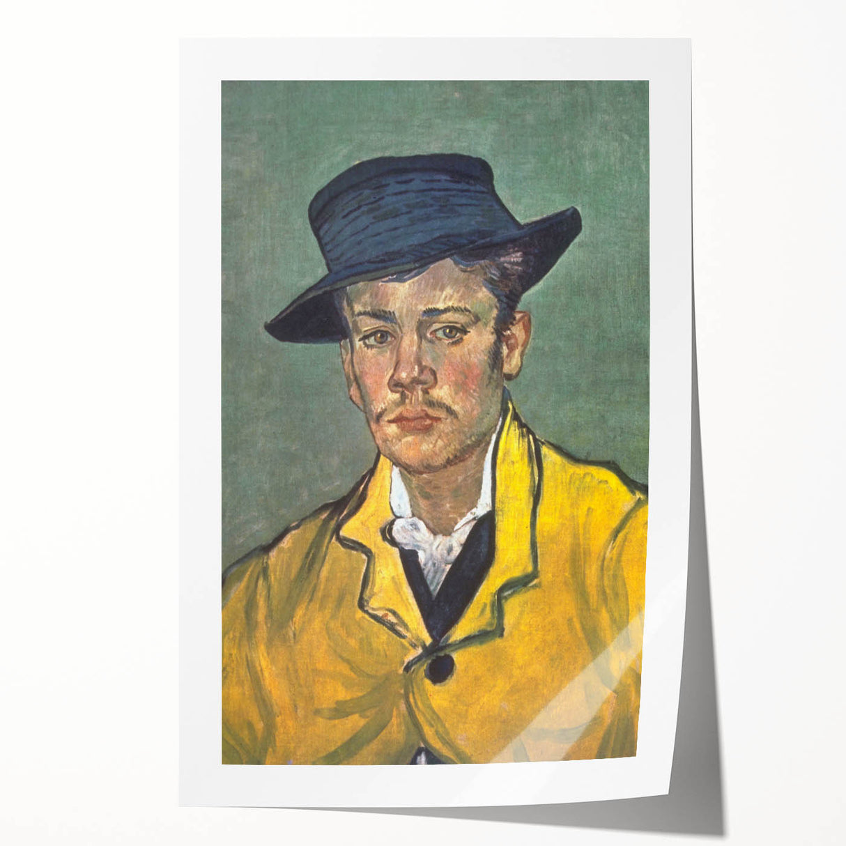 Vincent van Gogh floral painting on rolled canvas, featuring vibrant blues and yellows, suitable as art wall dining room.
