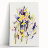 Modern Floral Wall Art - Watercolor Daffodils in Yellow & Purple
