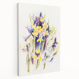 Modern Floral Wall Art - Watercolor Daffodils in Yellow & Purple