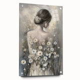 Abstract figurative acrylic artwork displayed from a side view, featuring vibrant colors and unique pin details, ideal for modern interior decoration.