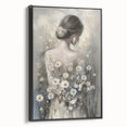 Abstract figurative framed canvas artwork showcasing a striking black color scheme, displayed in a sleek modern setting, perfect for stylish home decor.