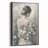 Abstract figurative framed canvas artwork showcasing a striking black color scheme, displayed in a sleek modern setting, perfect for stylish home decor.