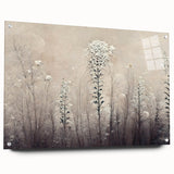 Abstract floral wall art displayed in a side view, showcasing vibrant colors and intricate details, mounted with pins against a sleek acrylic glass background, adding a modern touch to home decor.