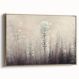 Framed abstract floral wall art featuring elegant gold accents, set against a sleek white background, perfect for modern home decor. Ideal for adding sophistication to living spaces.
