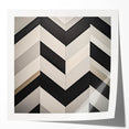Abstract geometric artwork showcasing a vibrant interplay of bold colors and shapes, displayed in a glossy photo print mockup, perfect for modern decor.