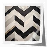 Abstract geometric artwork showcasing a vibrant interplay of bold colors and shapes, displayed in a glossy photo print mockup, perfect for modern decor.