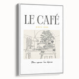 Extra large vintage poster art of food and drinks on white framed canvas.
